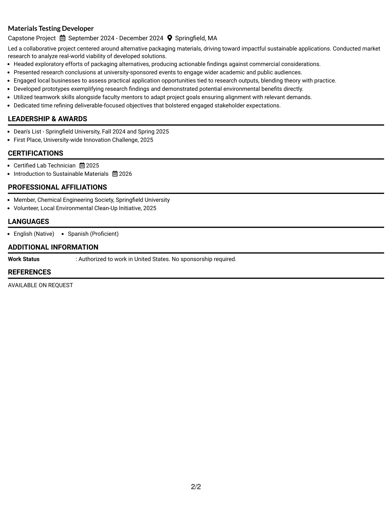 Resume Example Page 2