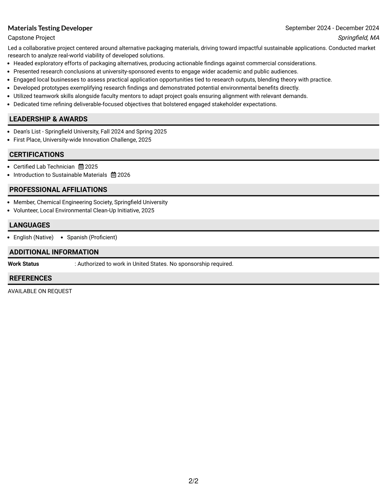 Resume Example Page 2