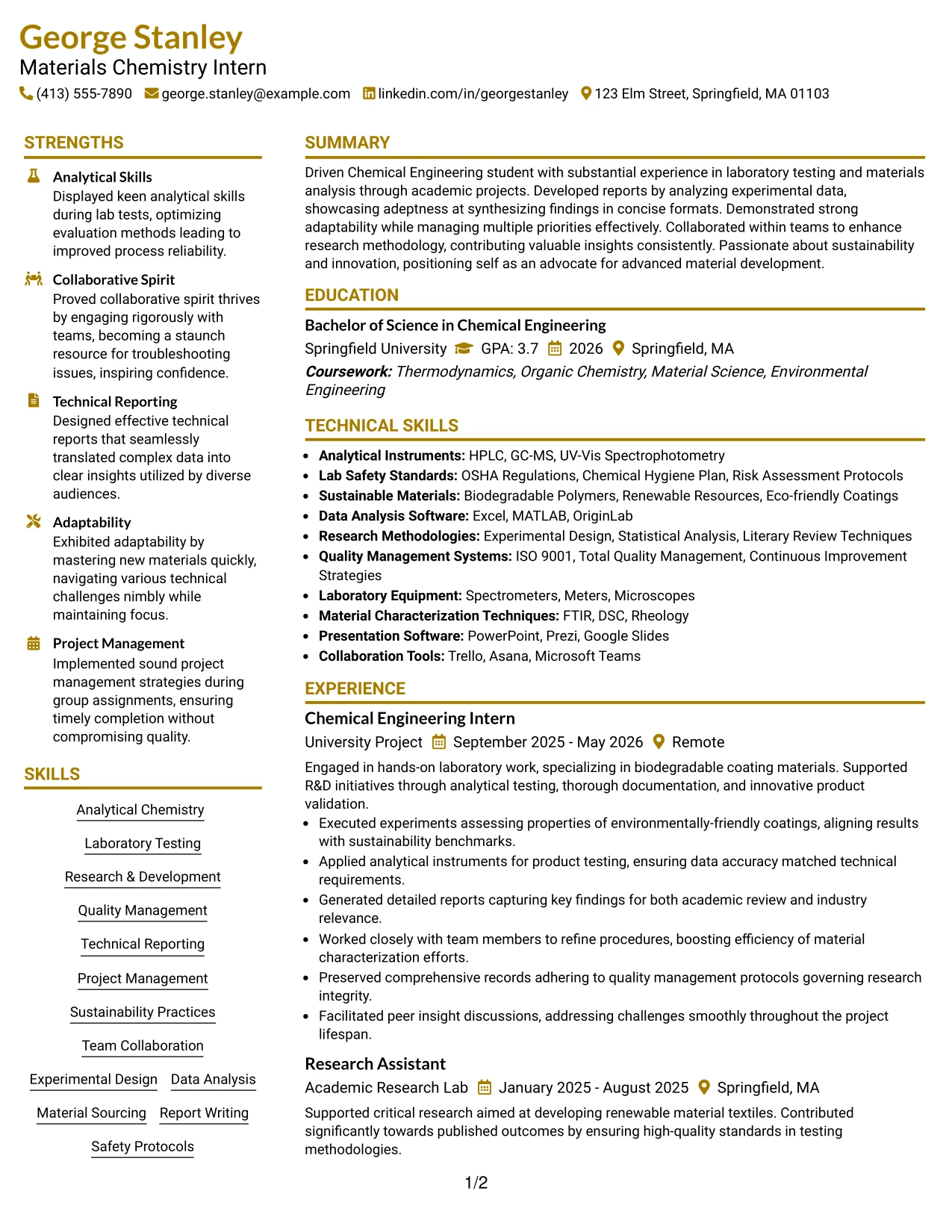 Resume Example Page 1