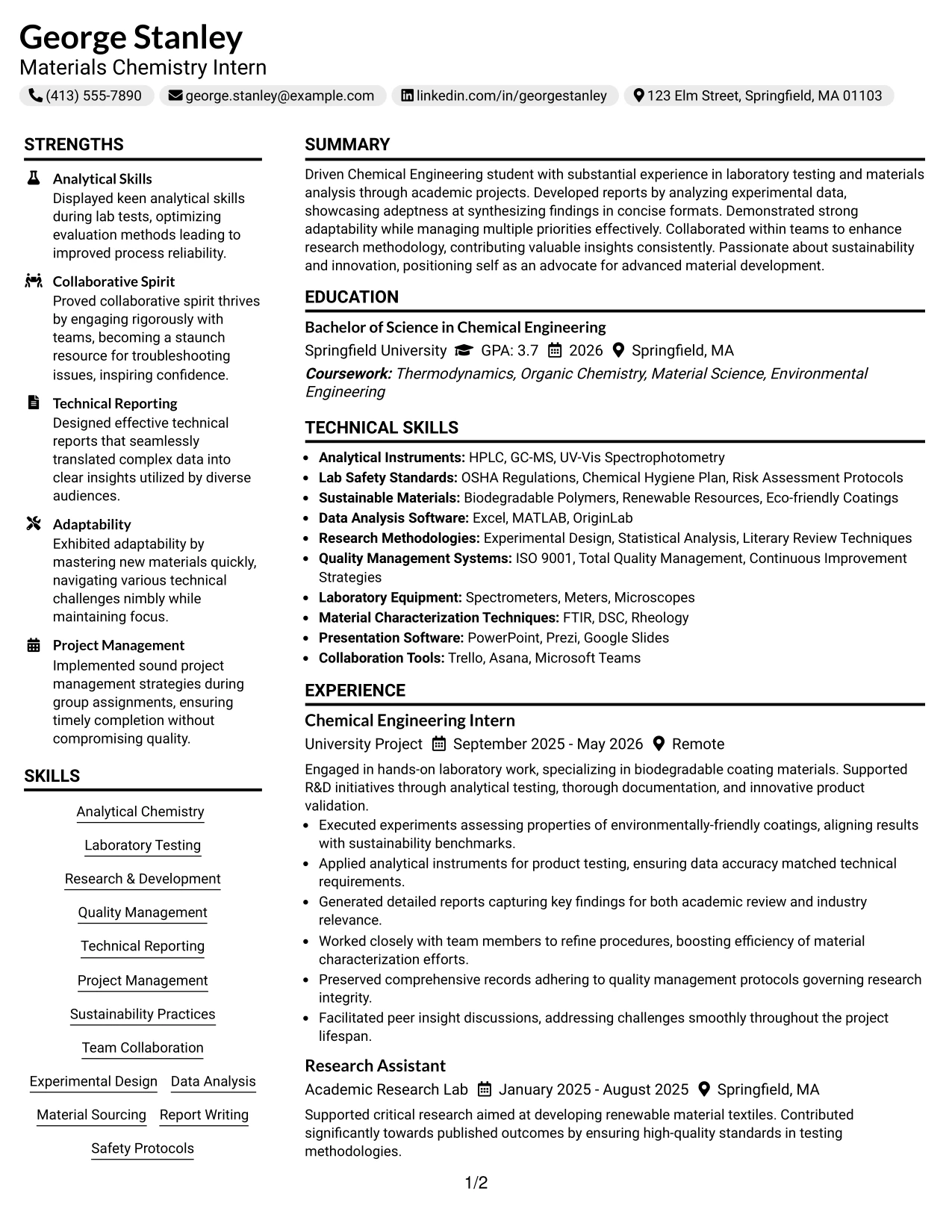 Resume Example Page 1