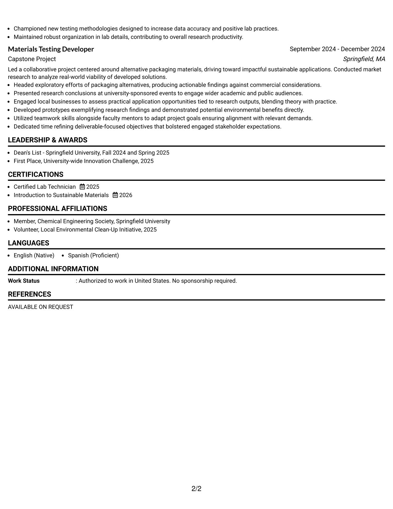 Resume Example Page 2