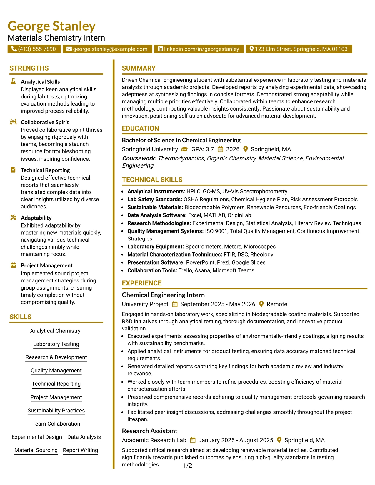 Resume Example Page 1