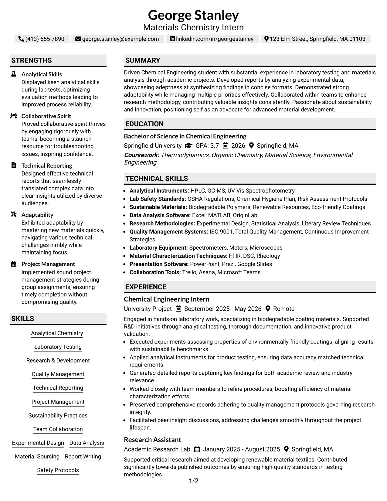 Resume Example Page 1
