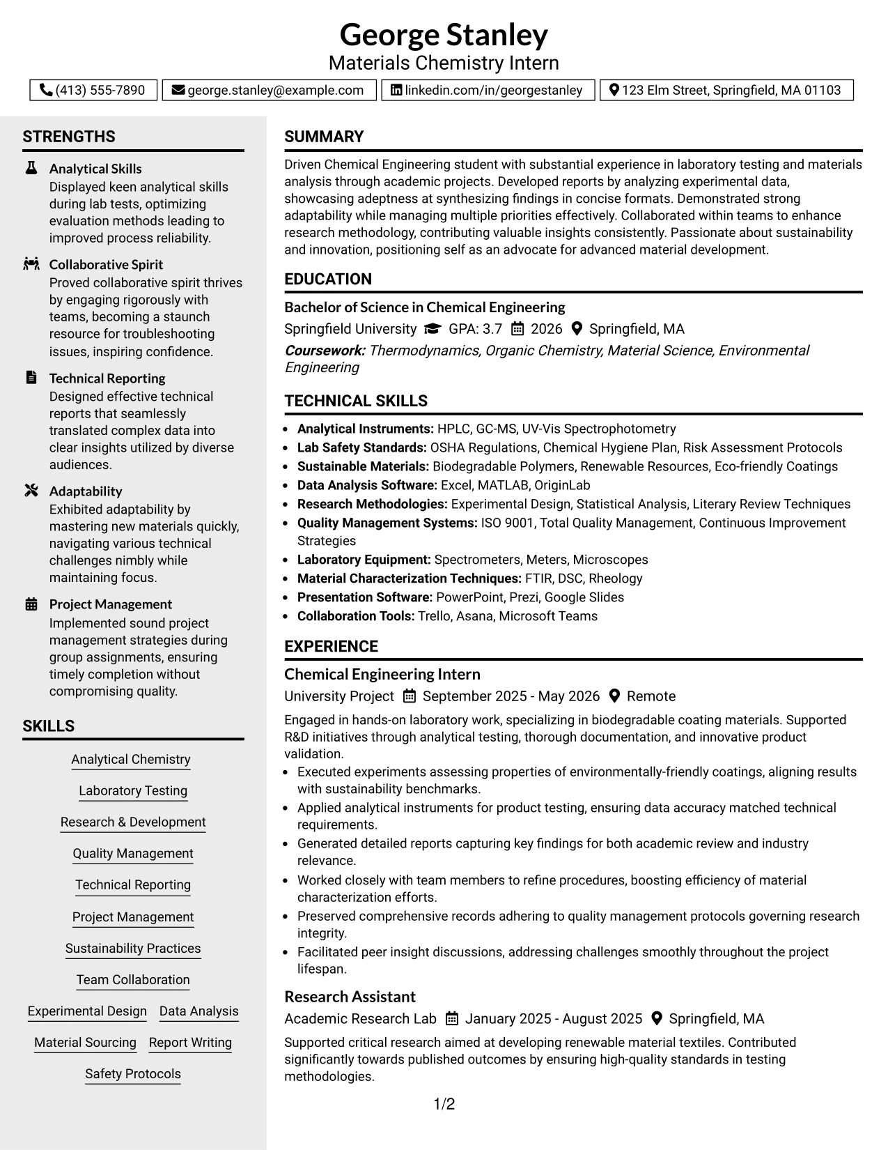 Resume Example Page 1