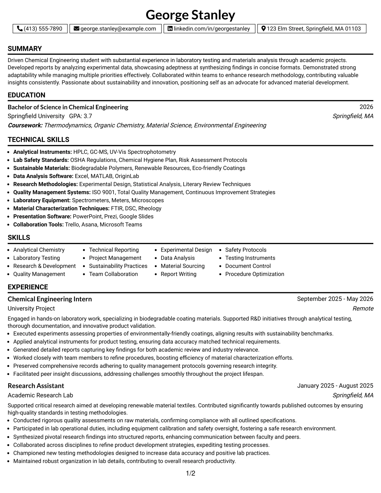 Resume Example Page 1