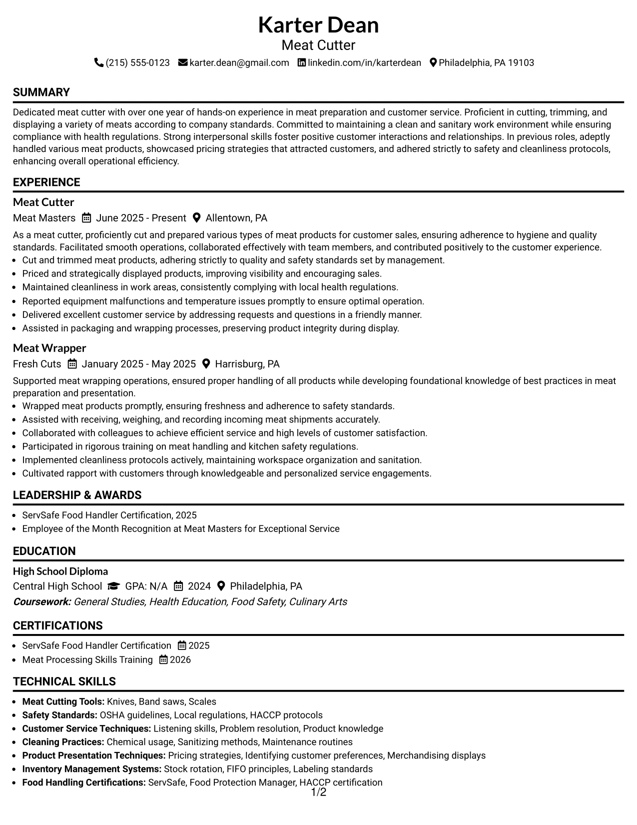 Resume Example Page 1