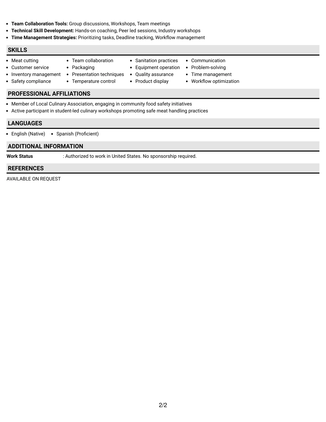 Resume Example Page 2