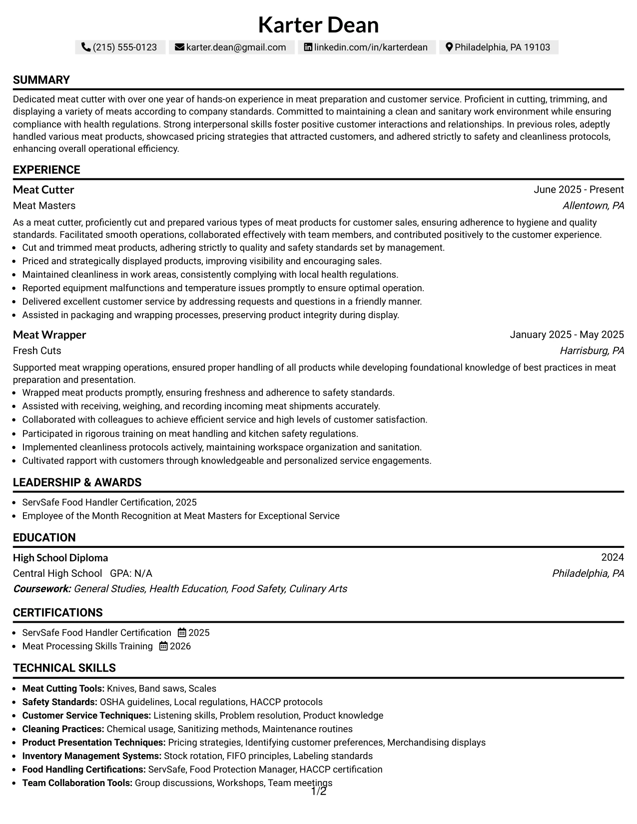 Resume Example Page 1