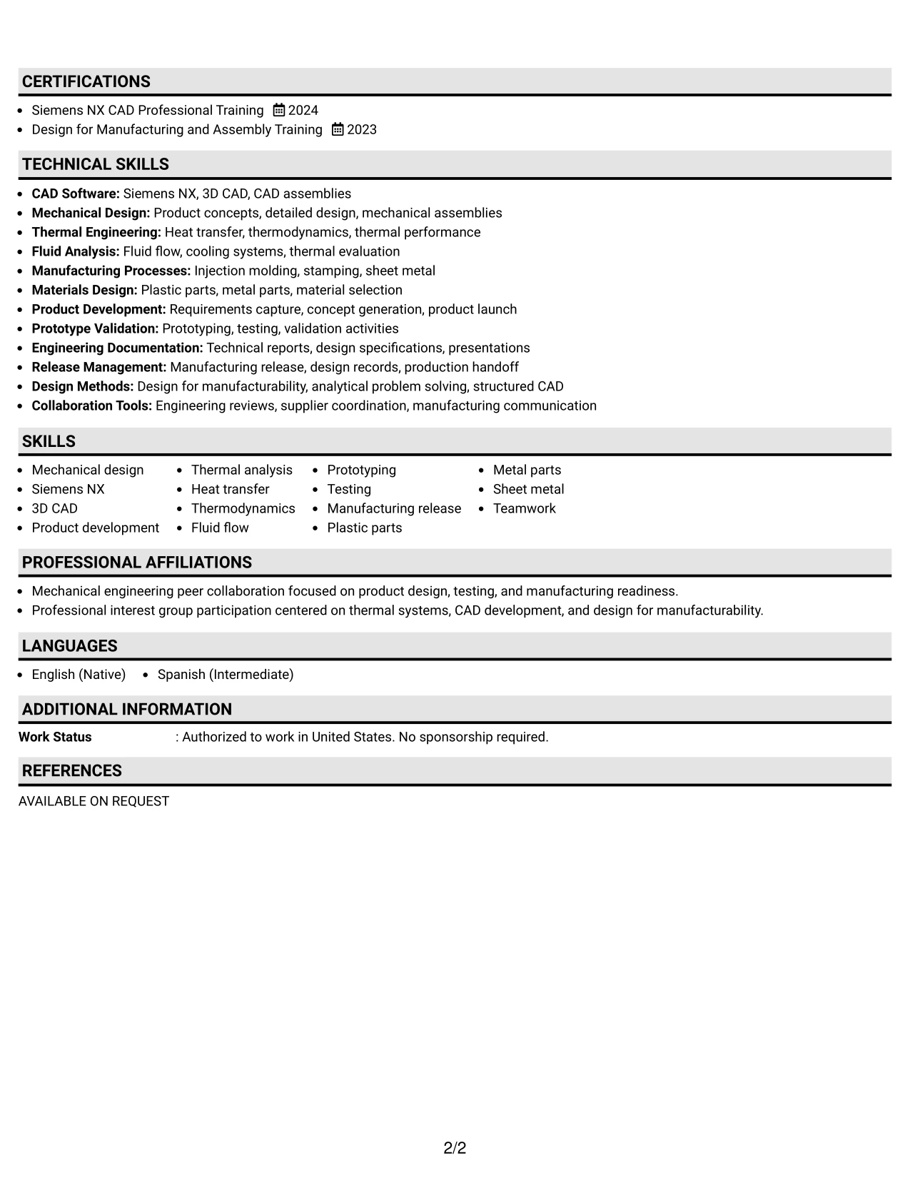 Resume Example Page 2