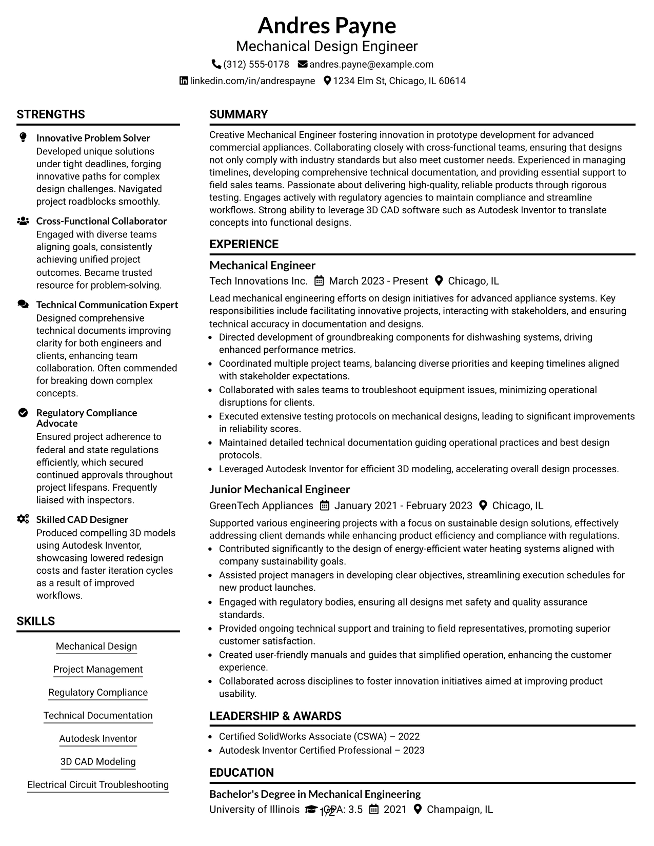 Resume Example Page 1