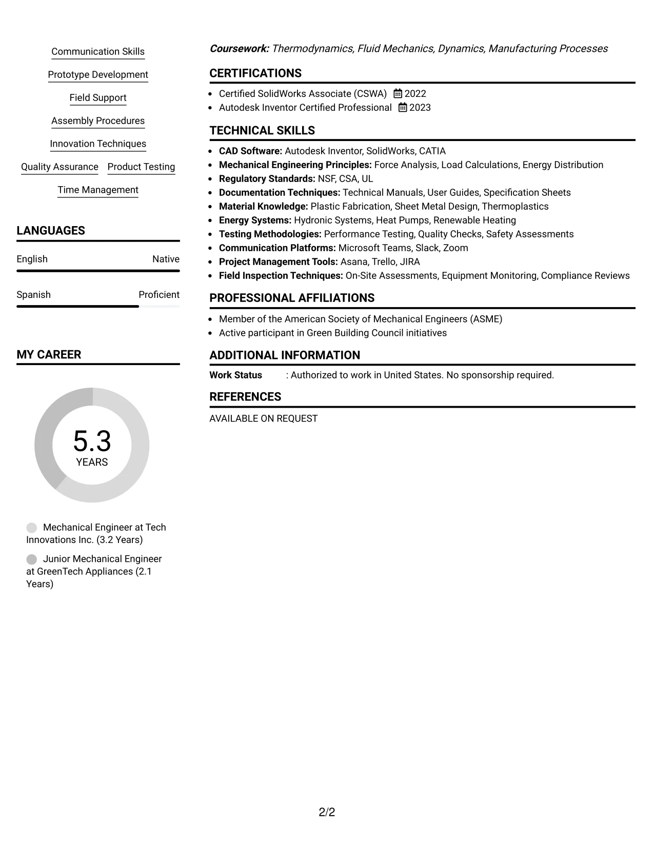Resume Example Page 2
