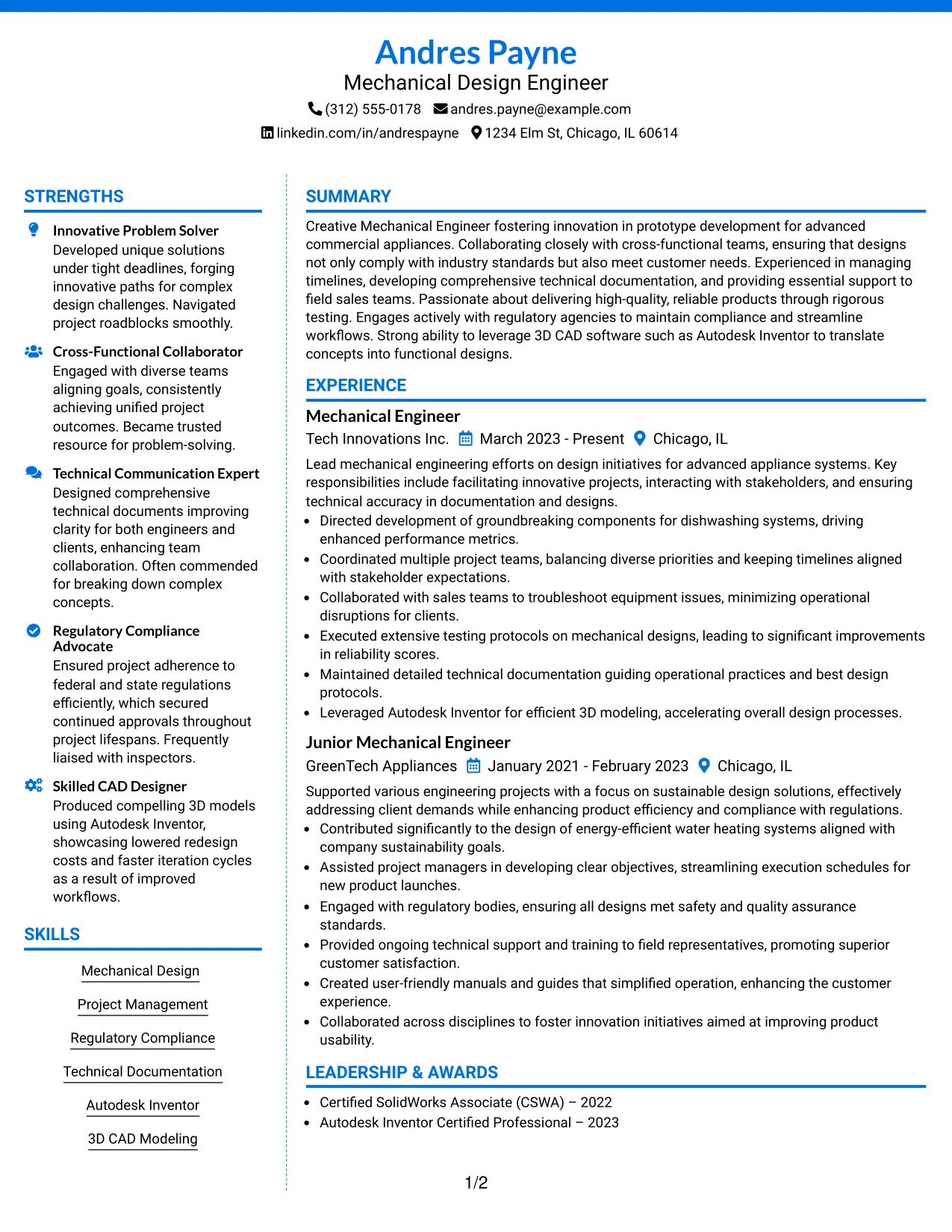 Resume Example Page 1