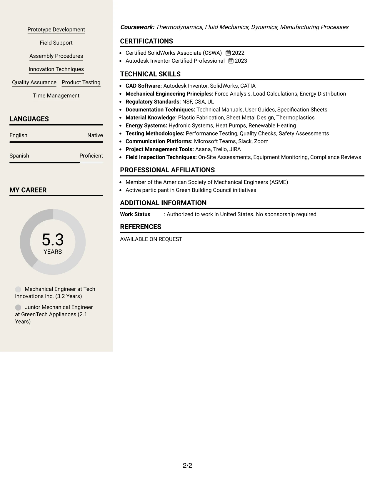 Resume Example Page 2
