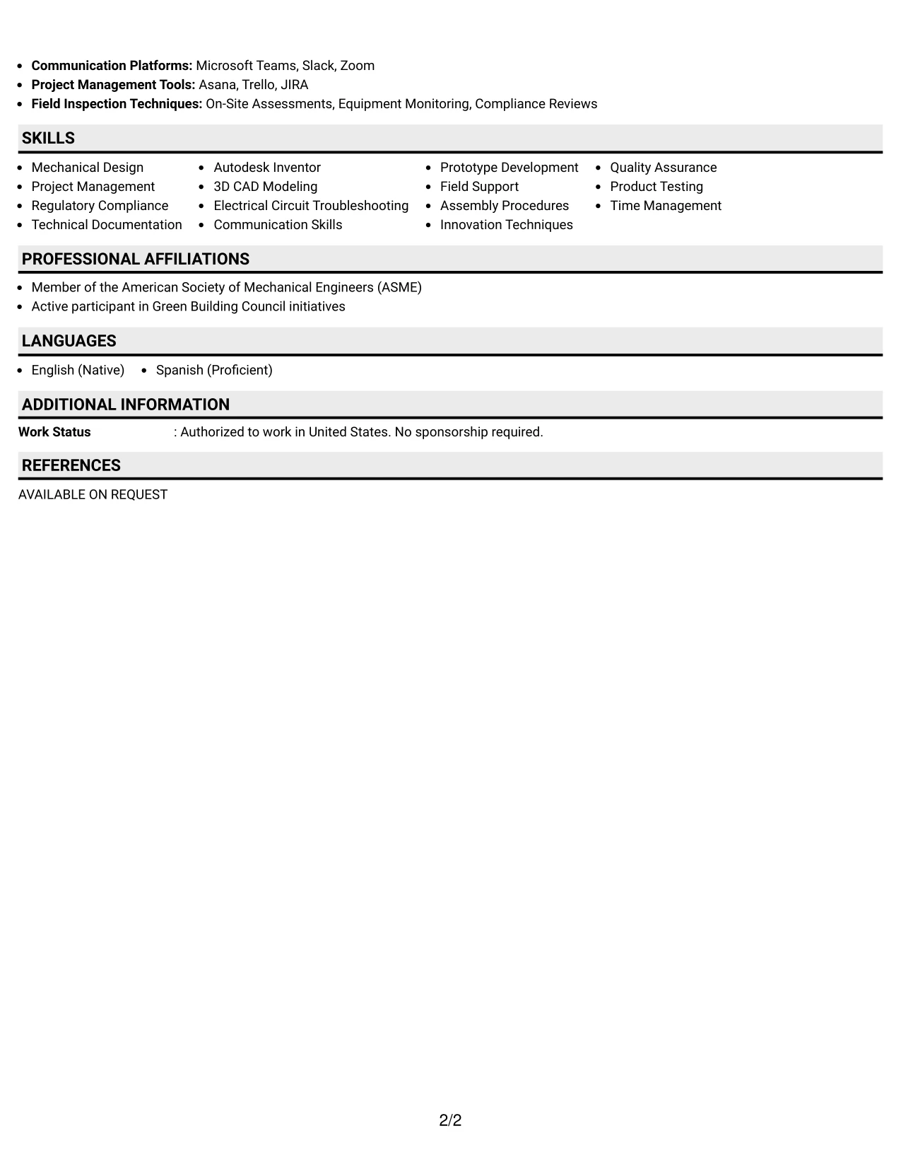 Resume Example Page 2