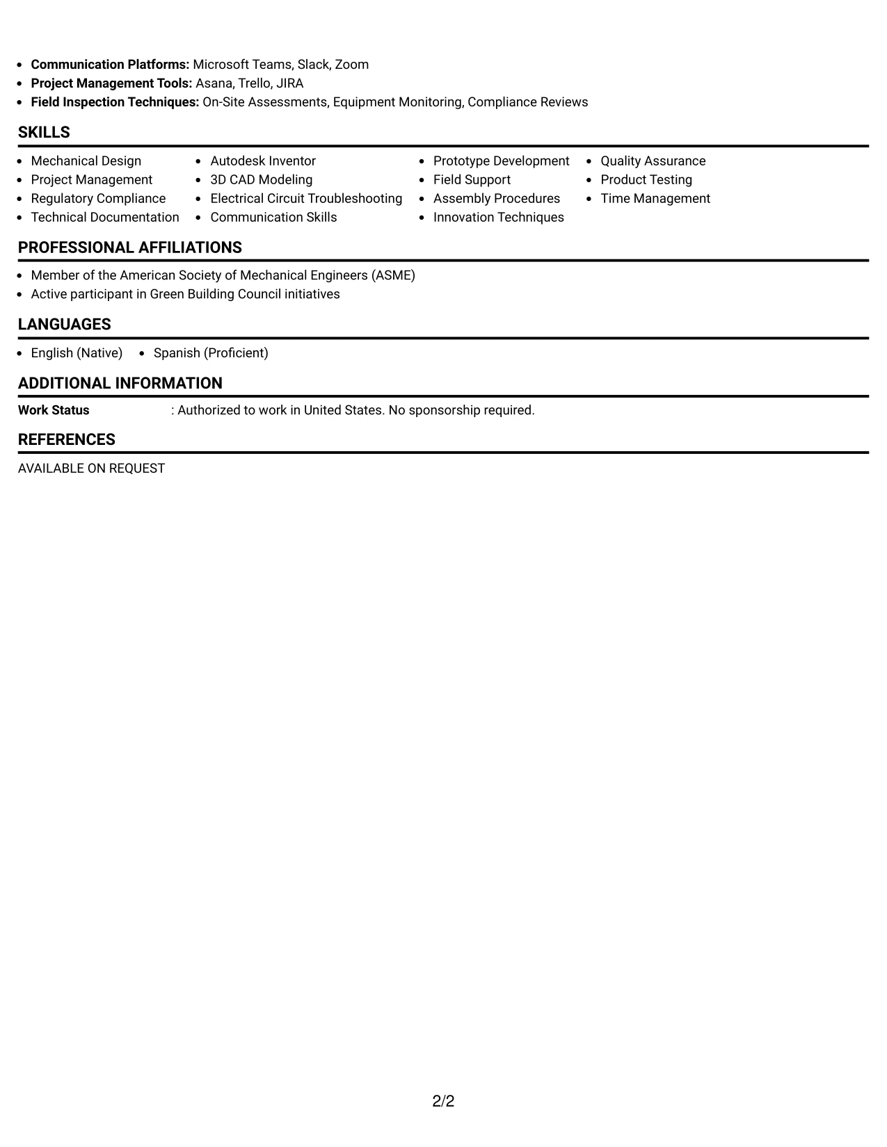 Resume Example Page 2