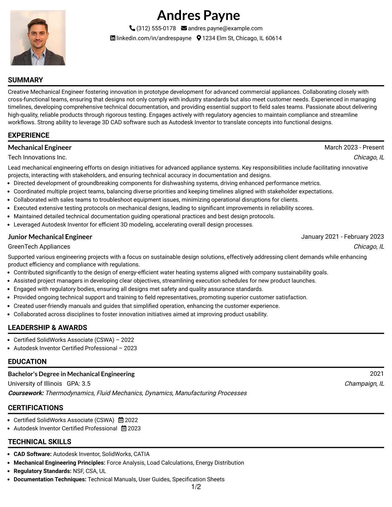 Resume Example Page 1