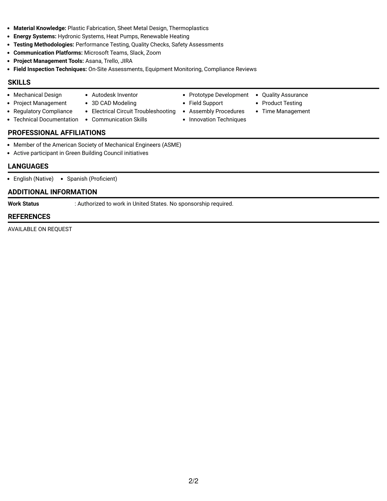 Resume Example Page 2