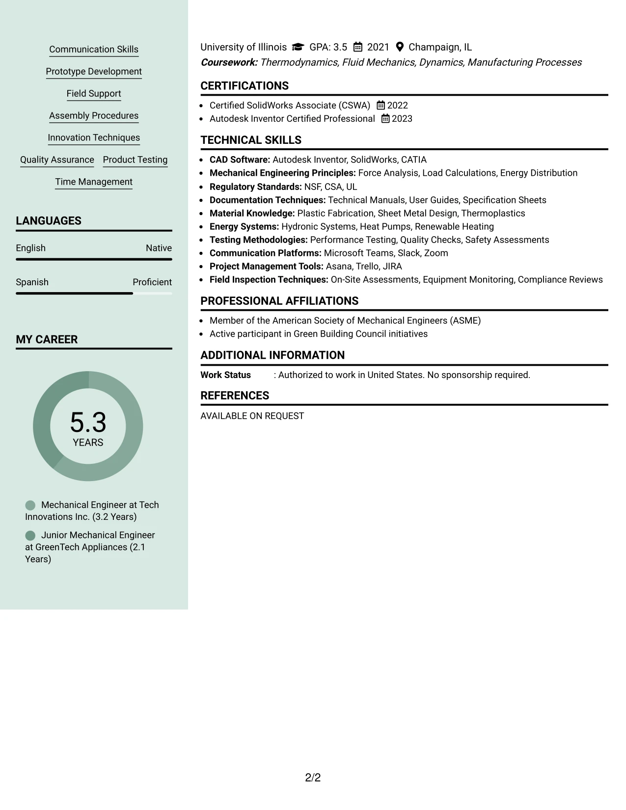 Resume Example Page 2