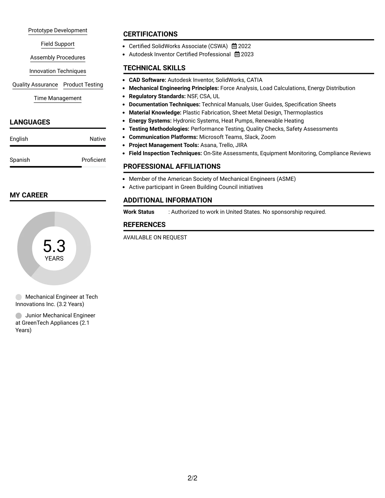 Resume Example Page 2