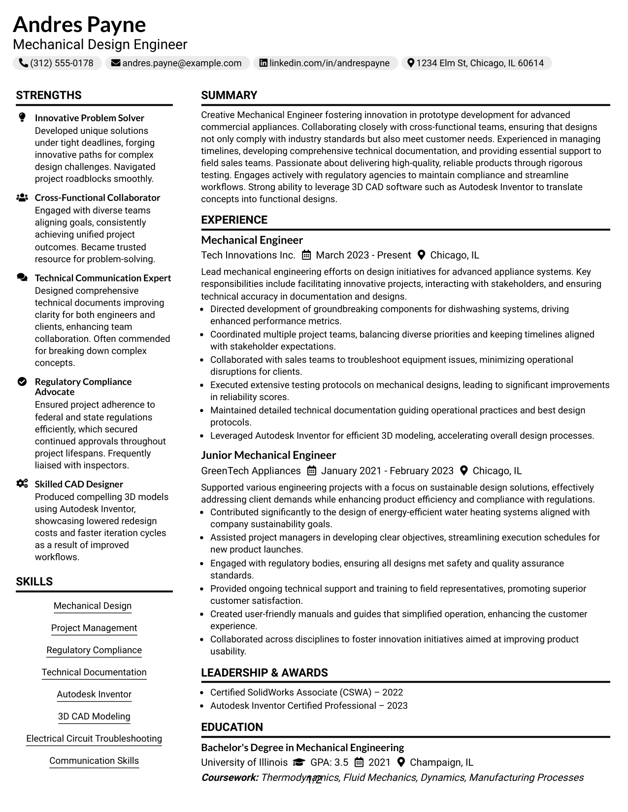 Resume Example Page 1