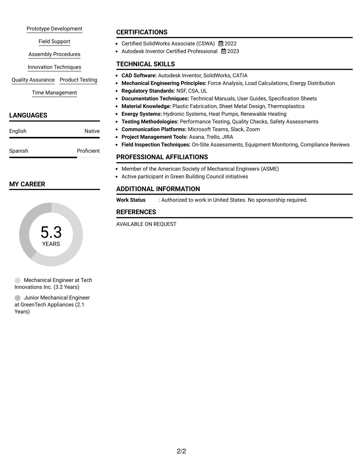 Resume Example Page 2
