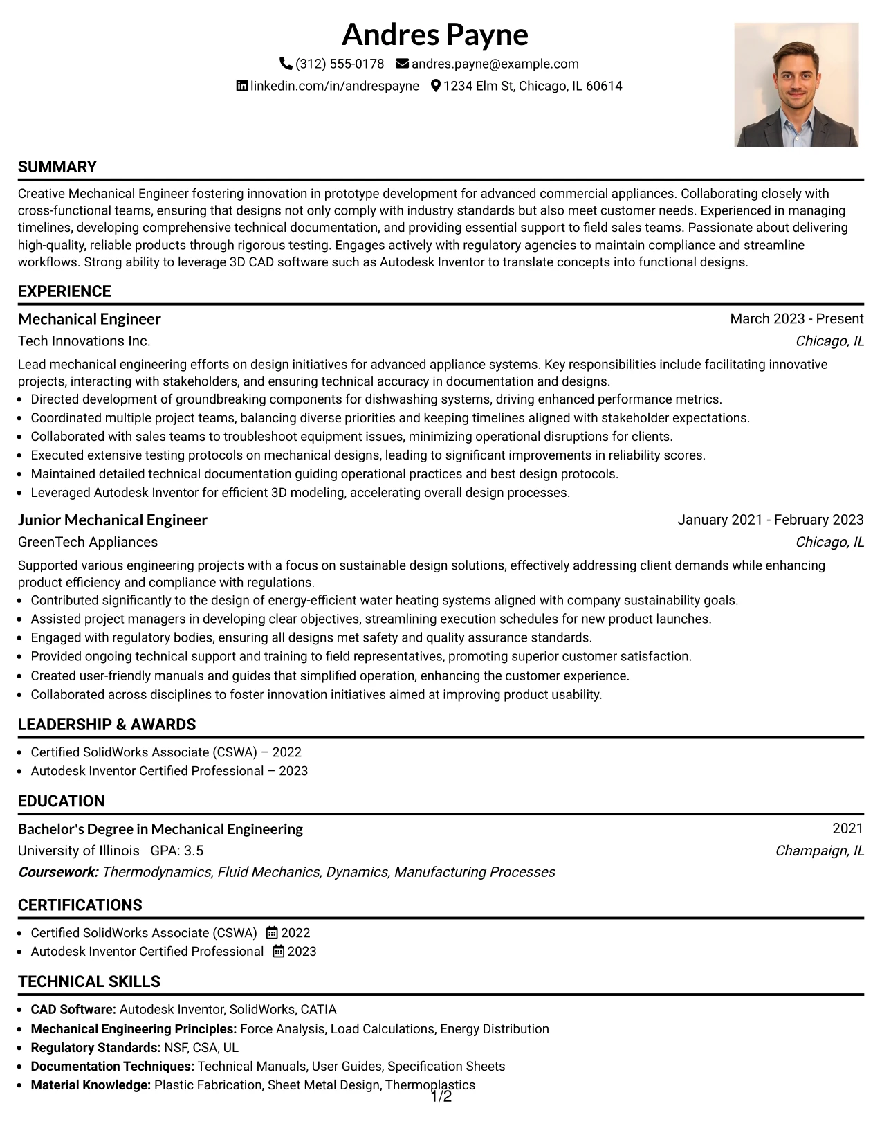 Resume Example Page 1