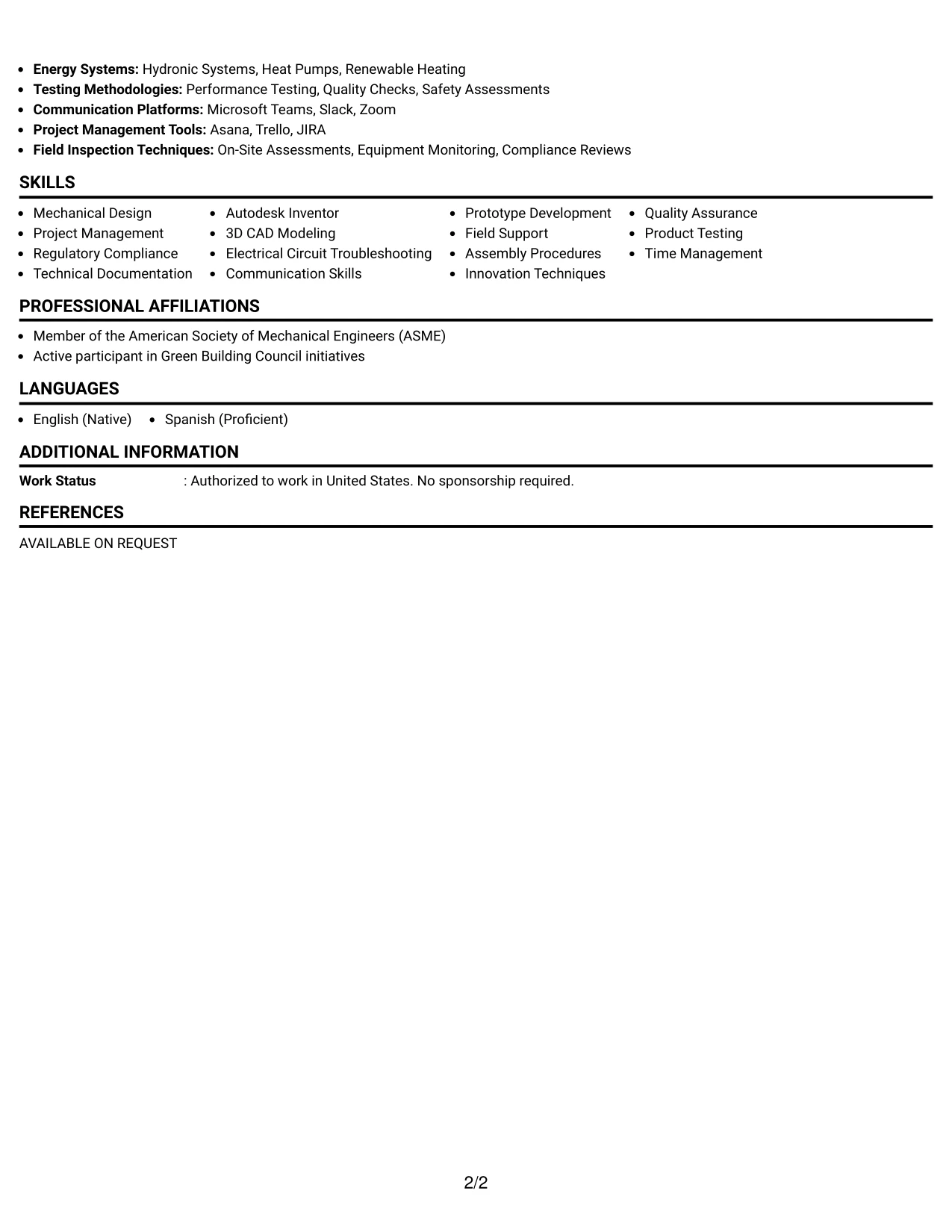 Resume Example Page 2