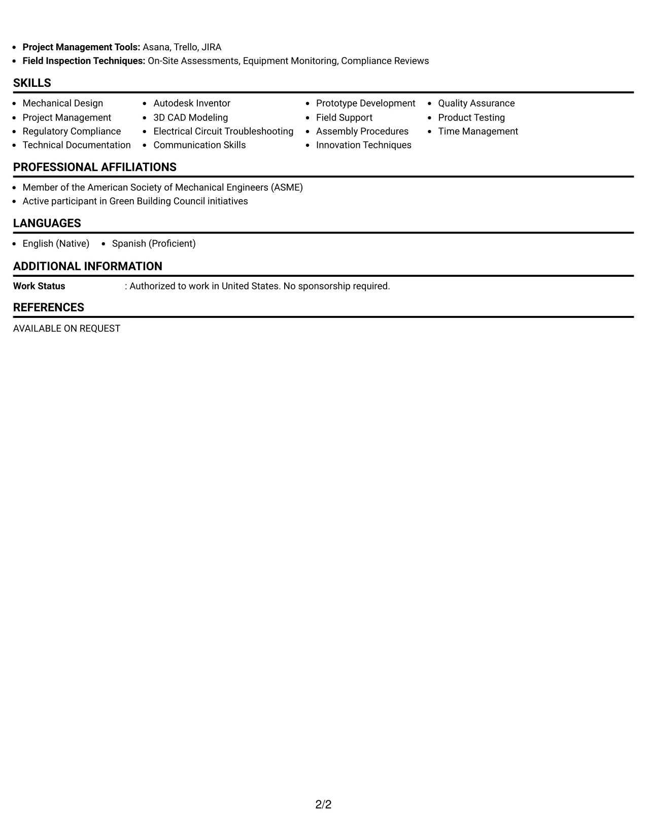 Resume Example Page 2