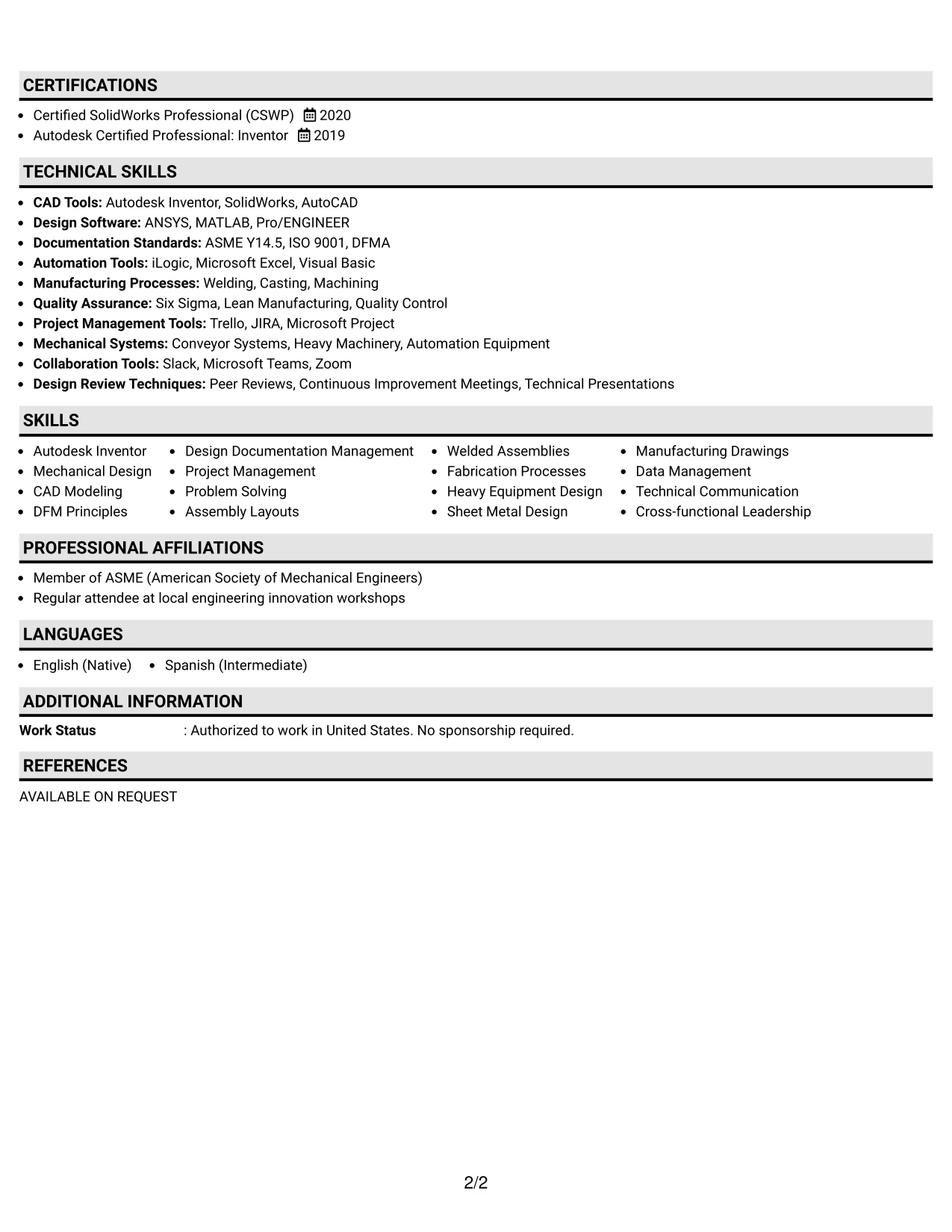 Resume Example Page 2