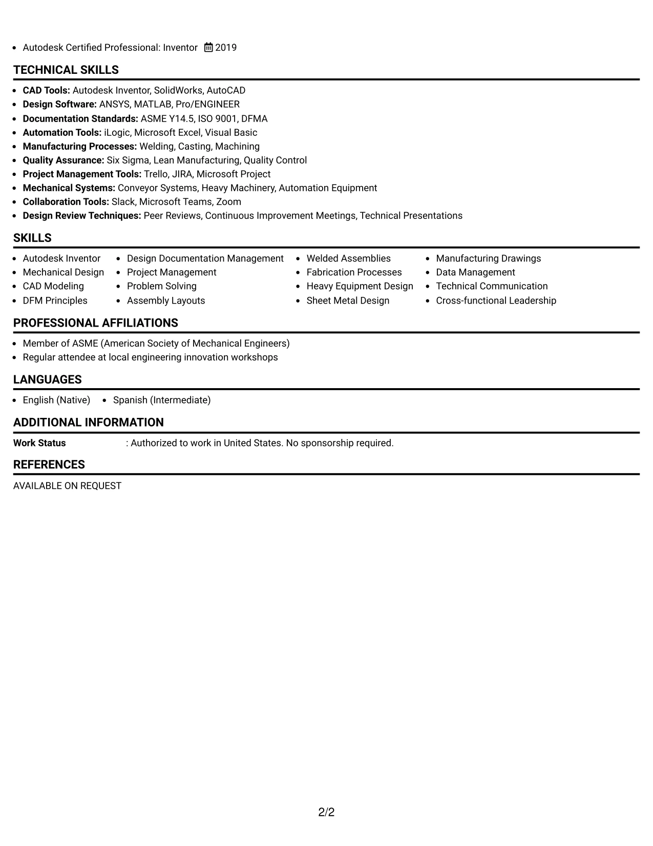 Resume Example Page 2