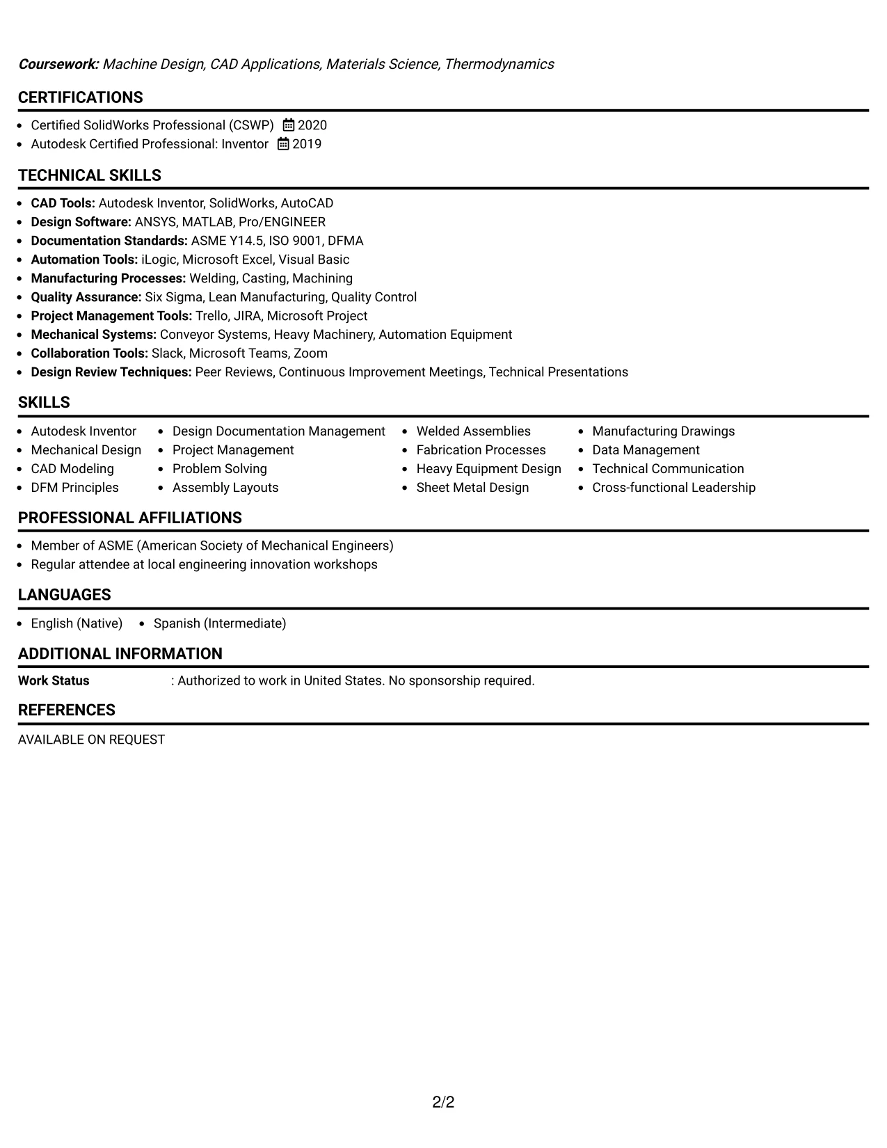Resume Example Page 2