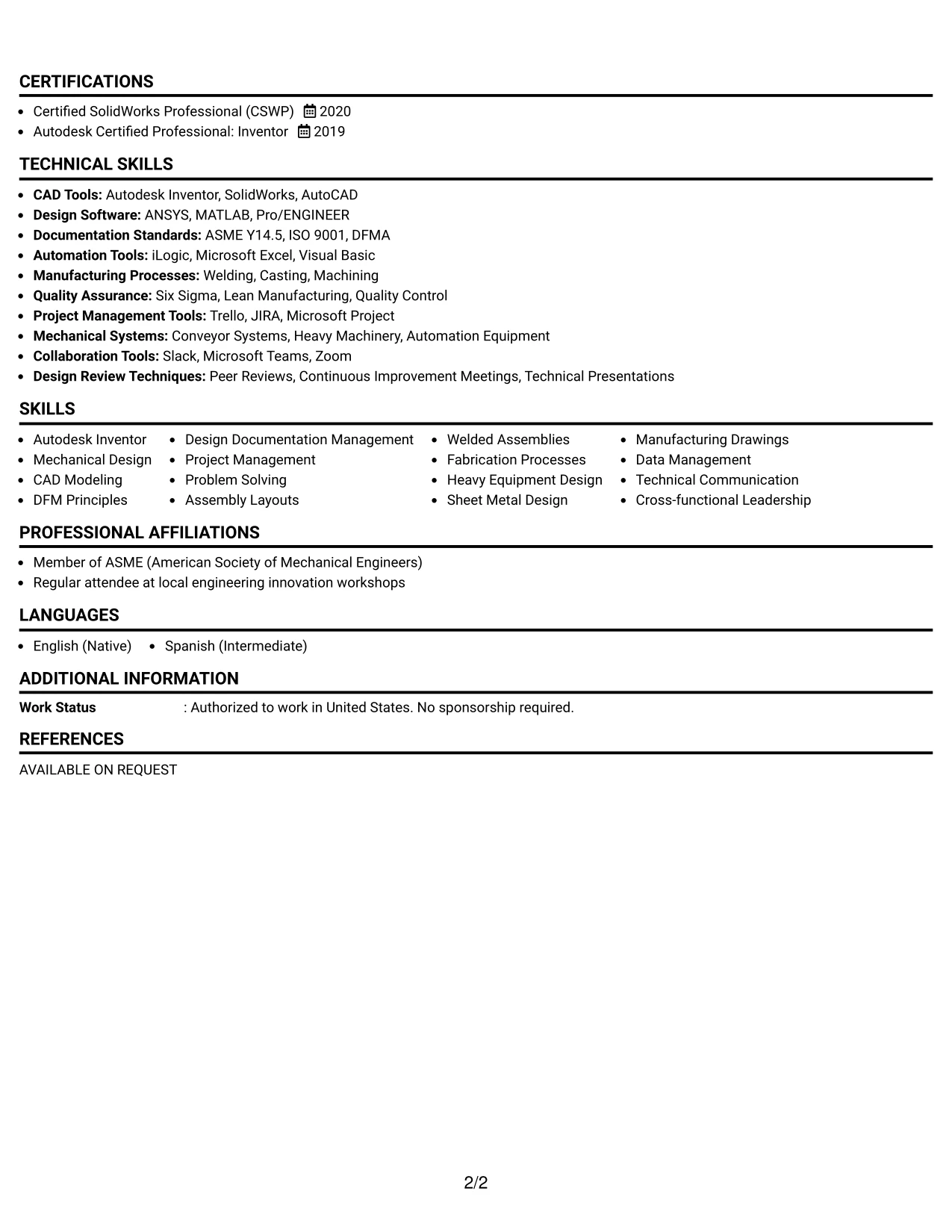 Resume Example Page 2