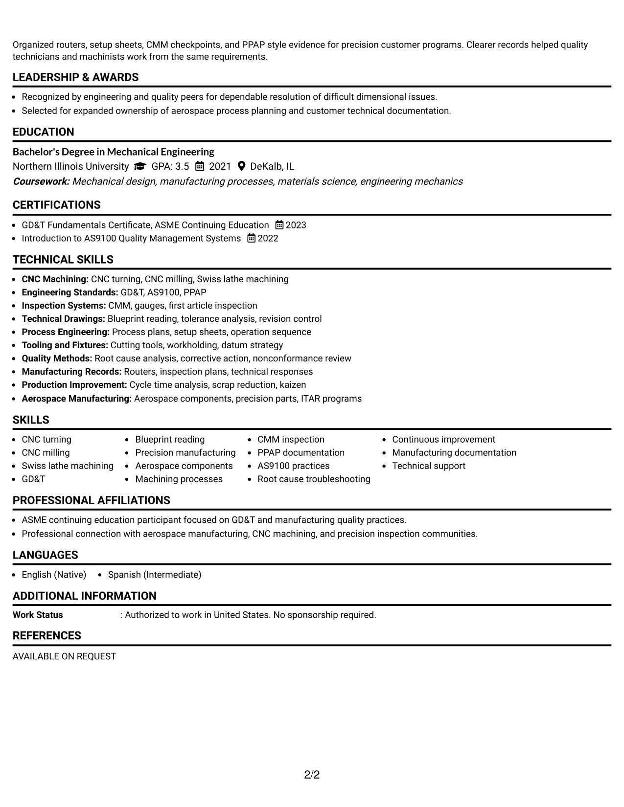 Resume Example Page 2
