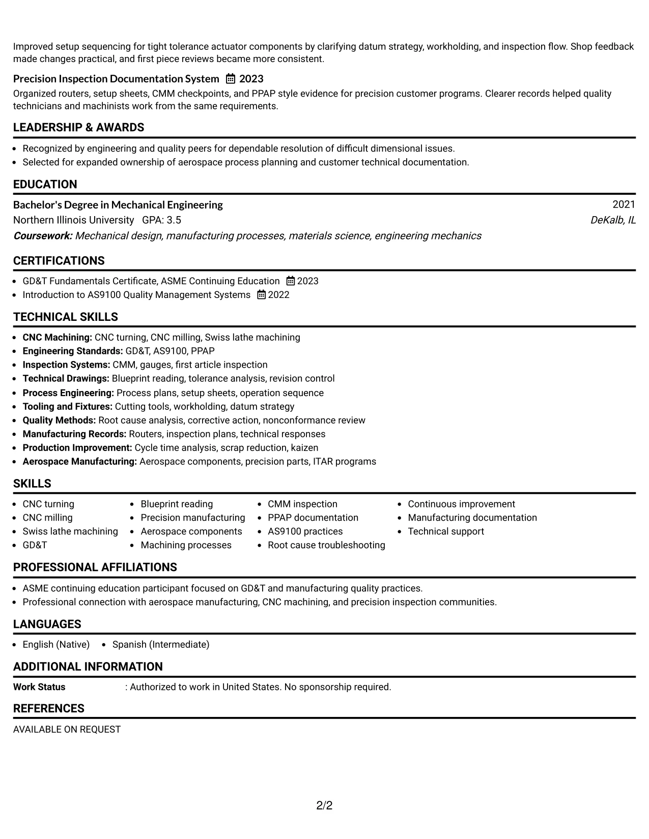 Resume Example Page 2