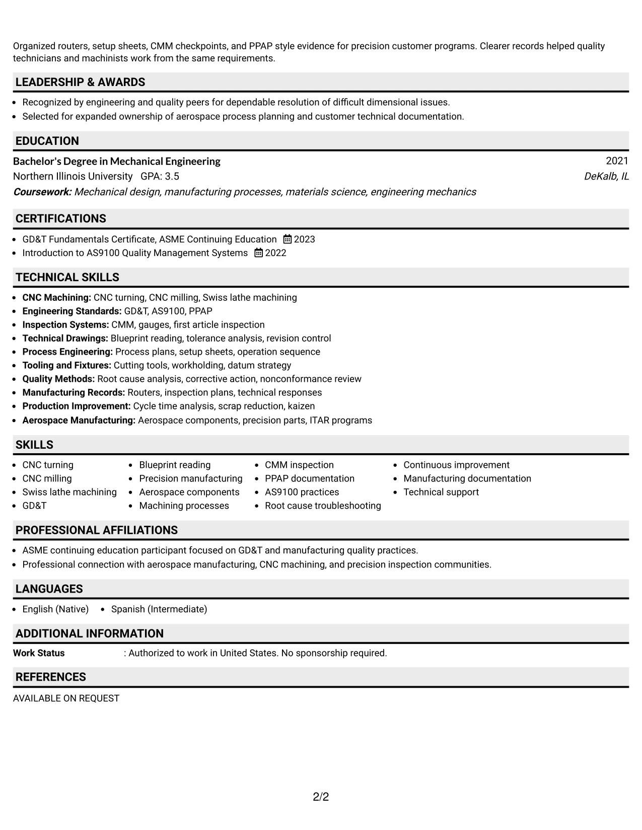 Resume Example Page 2