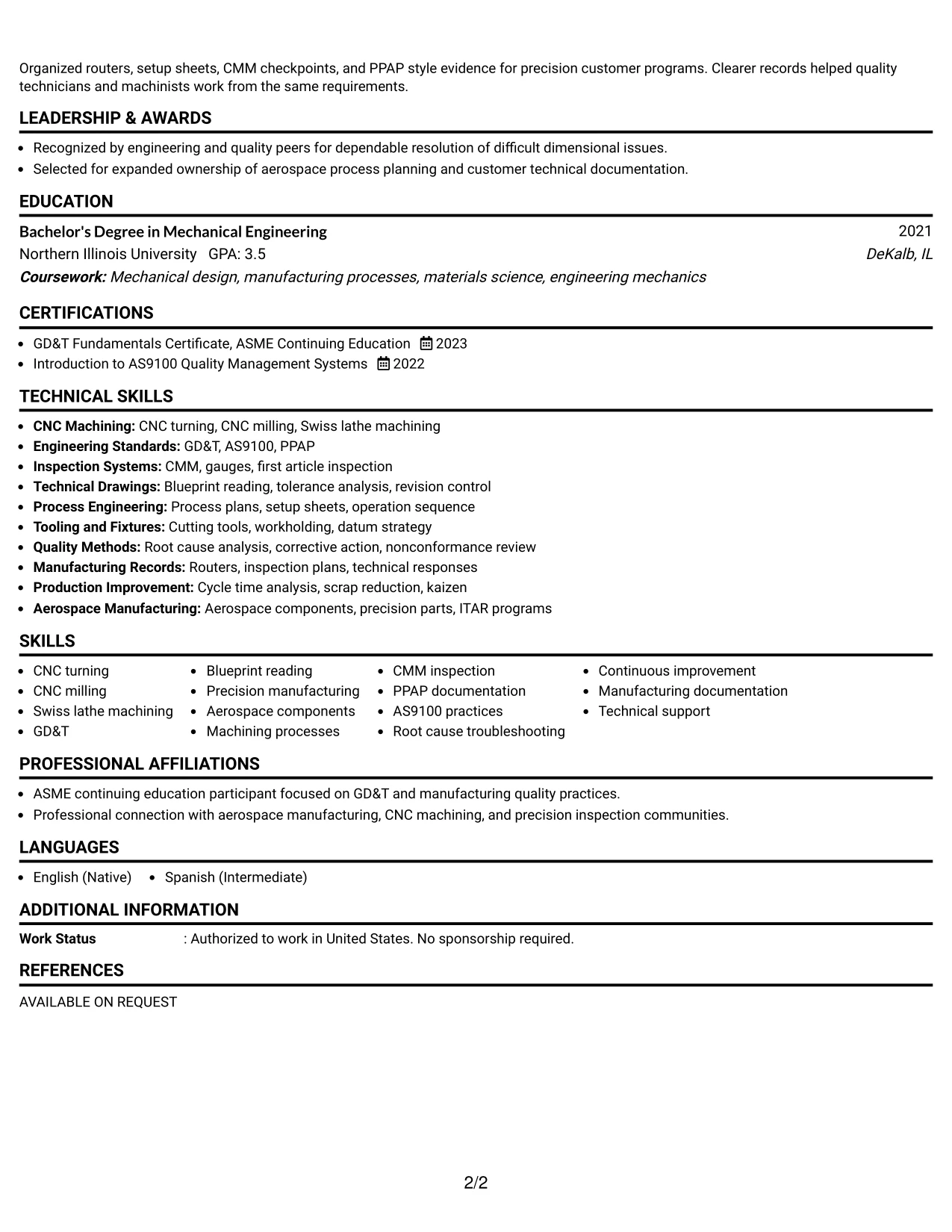 Resume Example Page 2