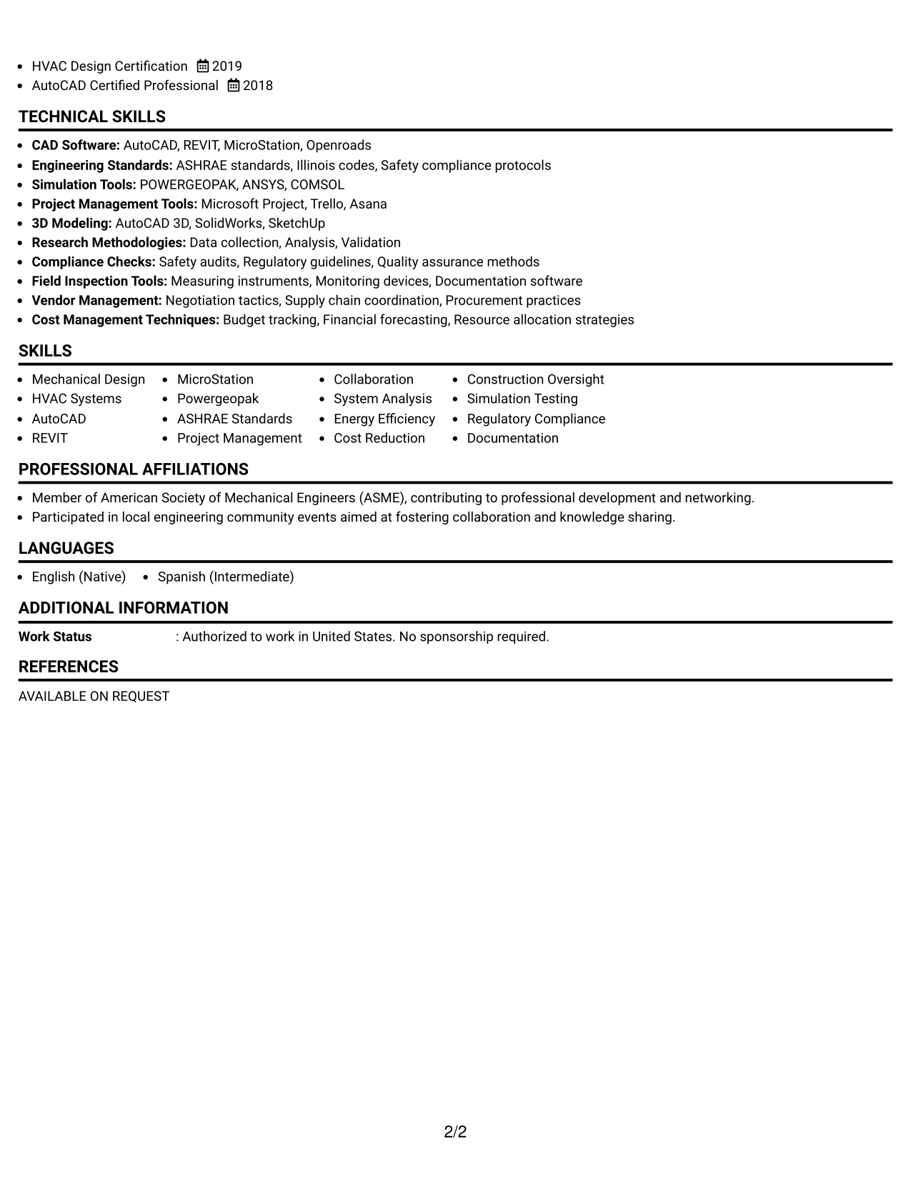 Resume Example Page 2