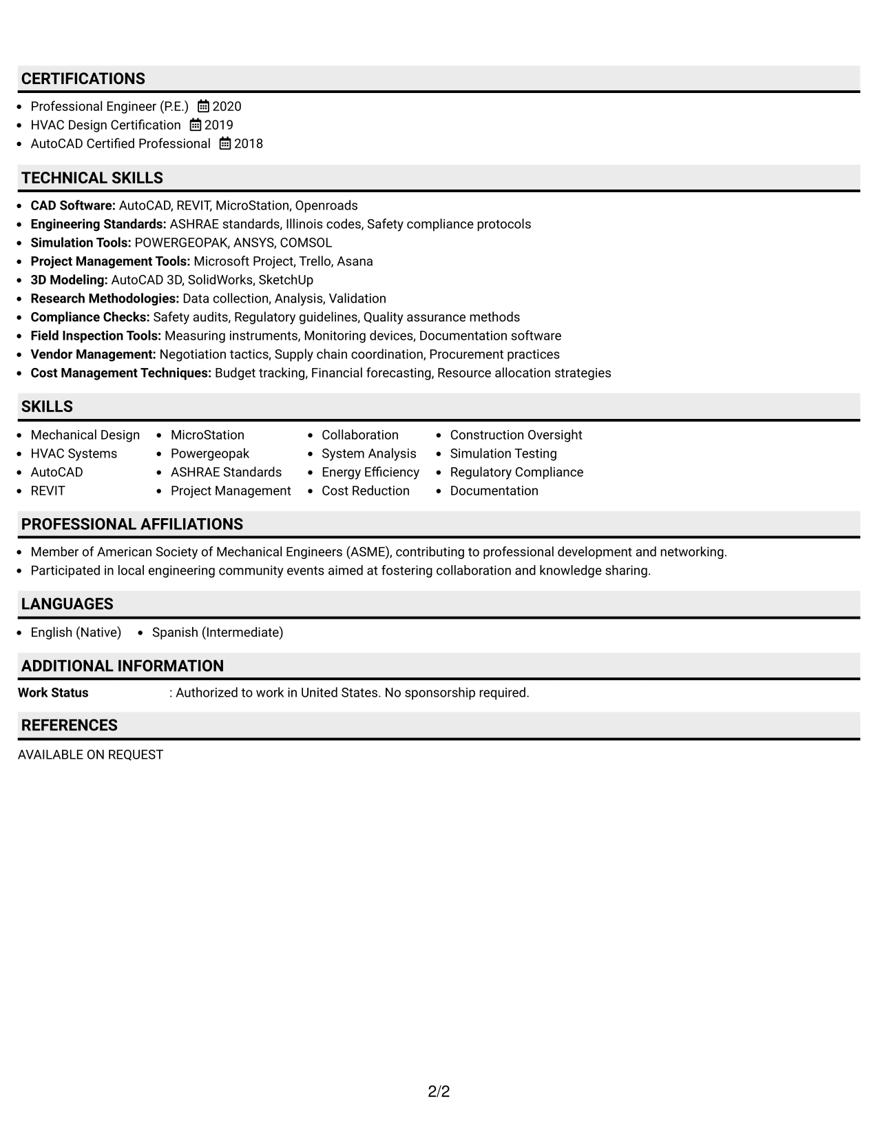 Resume Example Page 2