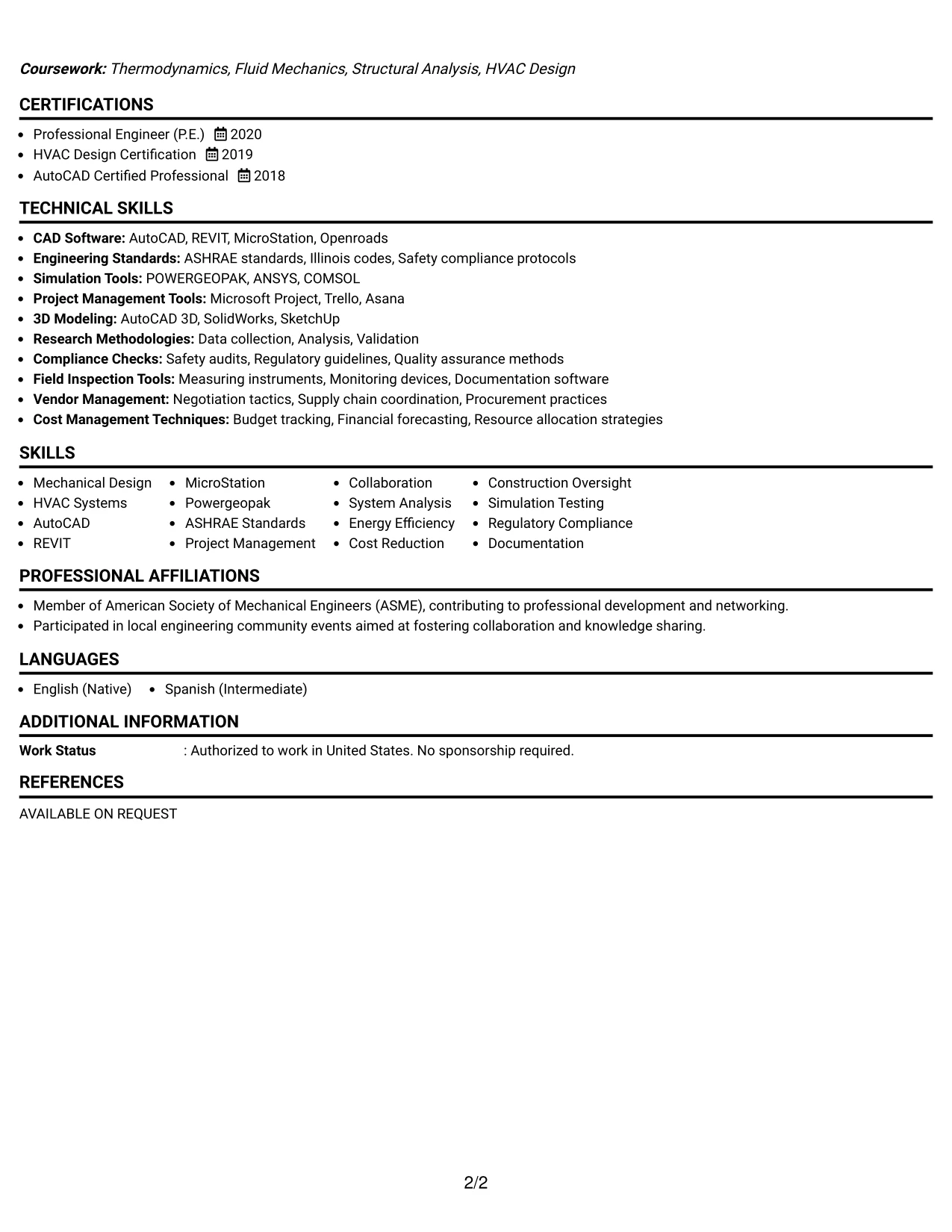 Resume Example Page 2