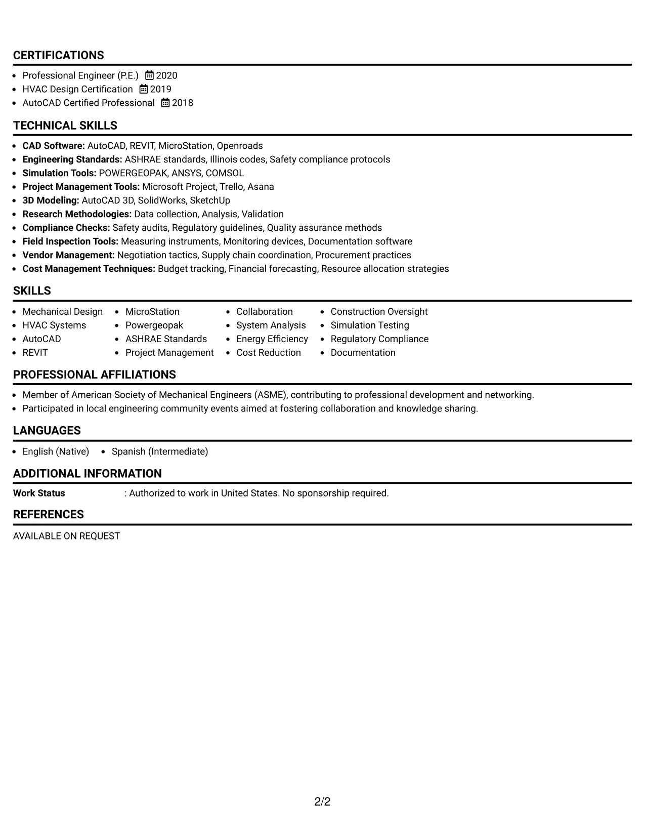 Resume Example Page 2
