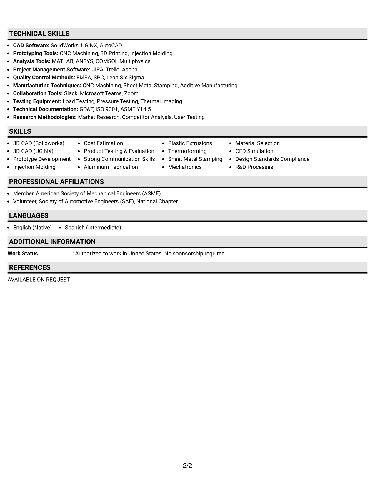 Resume Example Page 2