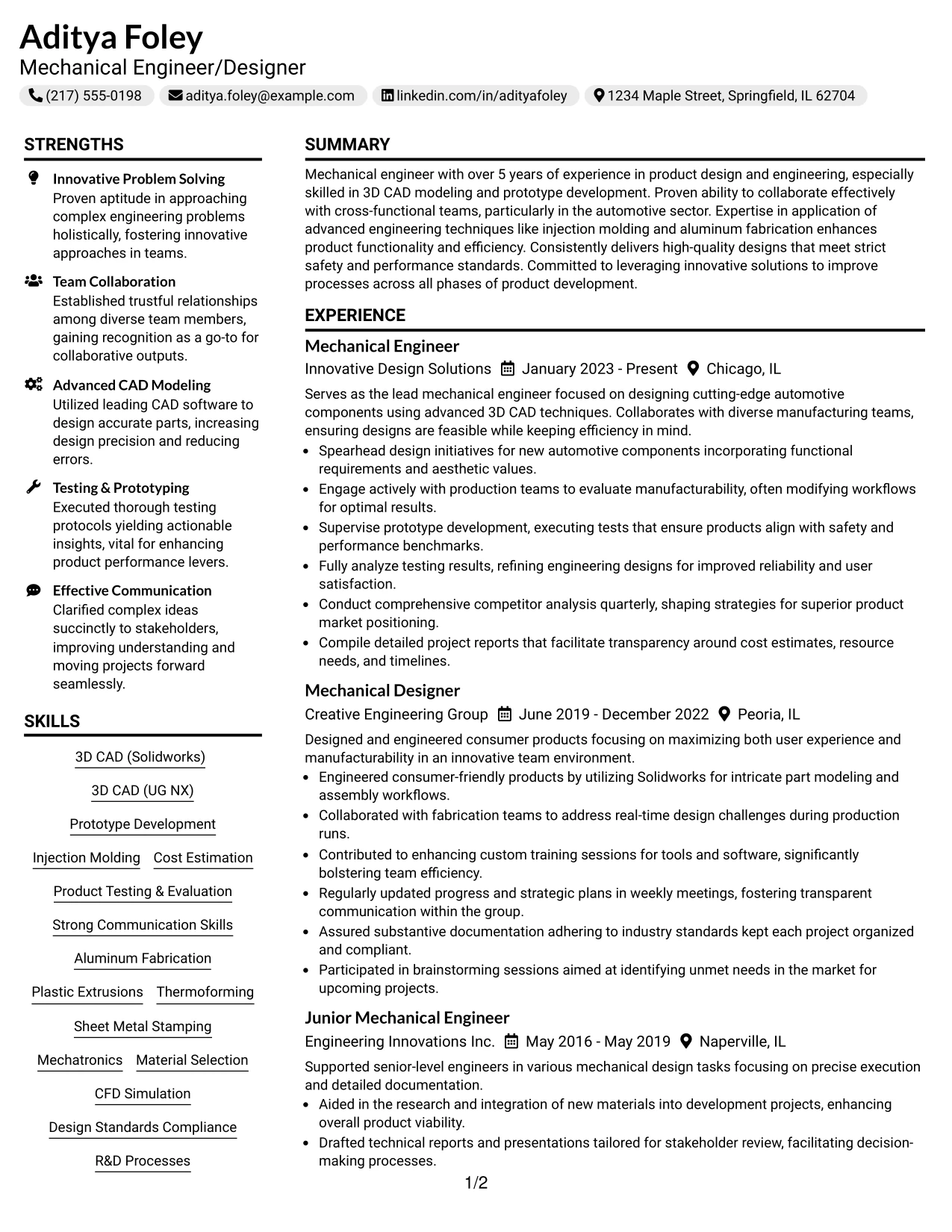 Resume Example Page 1