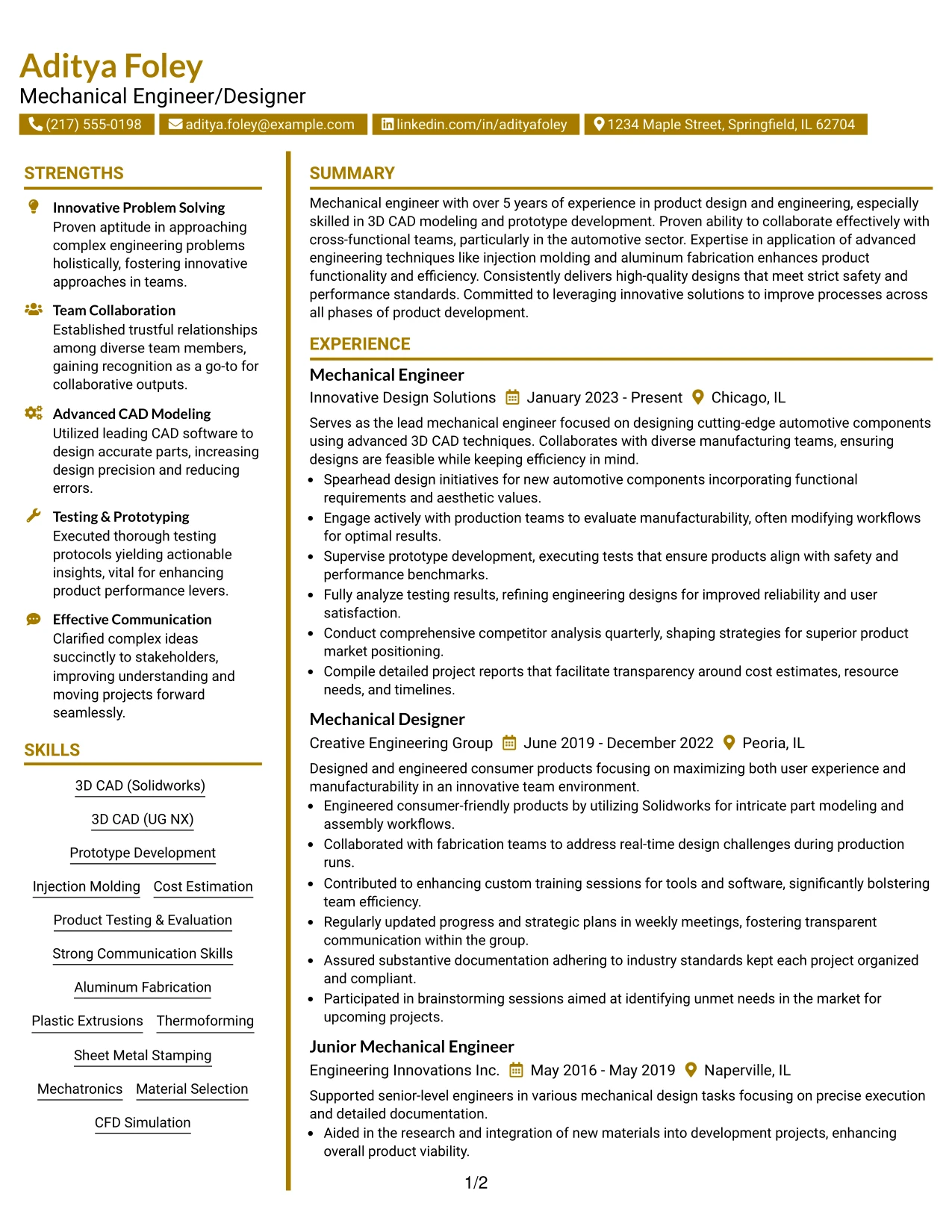 Resume Example Page 1