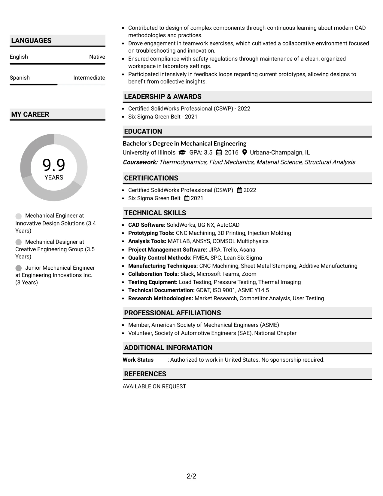 Resume Example Page 2