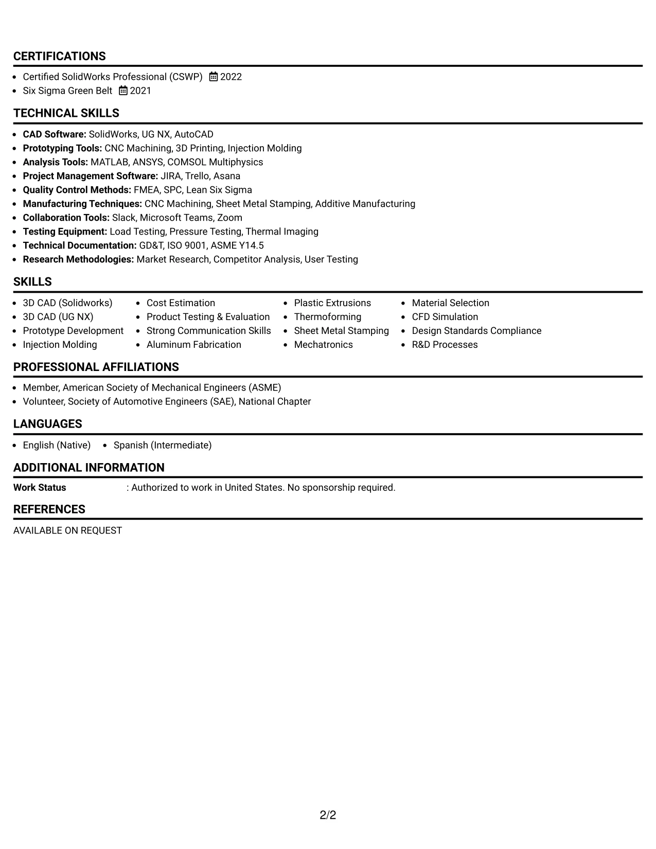 Resume Example Page 2
