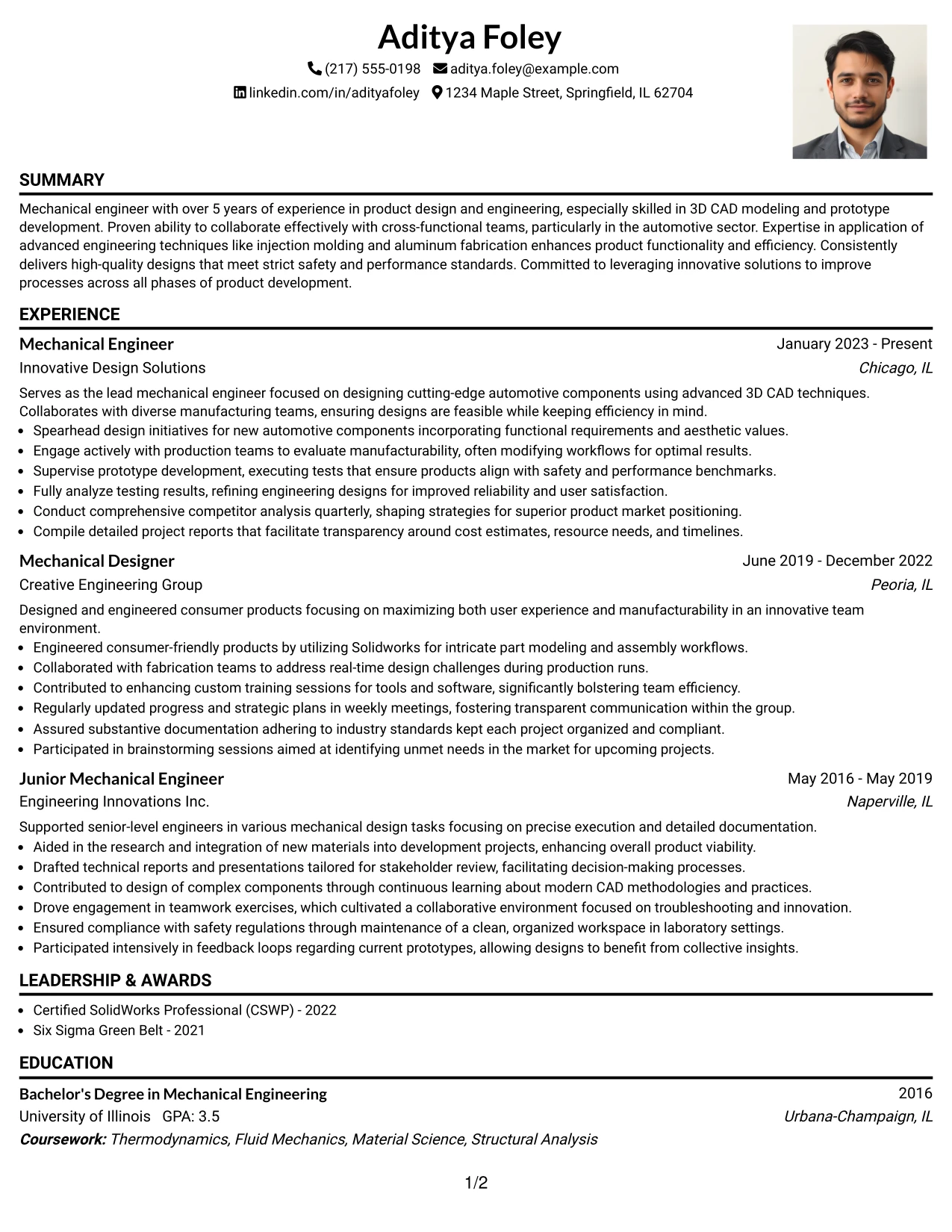Resume Example Page 1