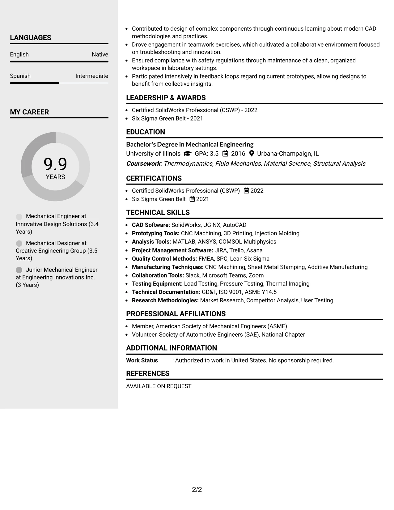 Resume Example Page 2