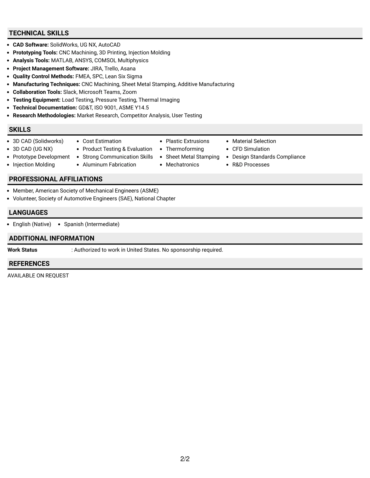 Resume Example Page 2