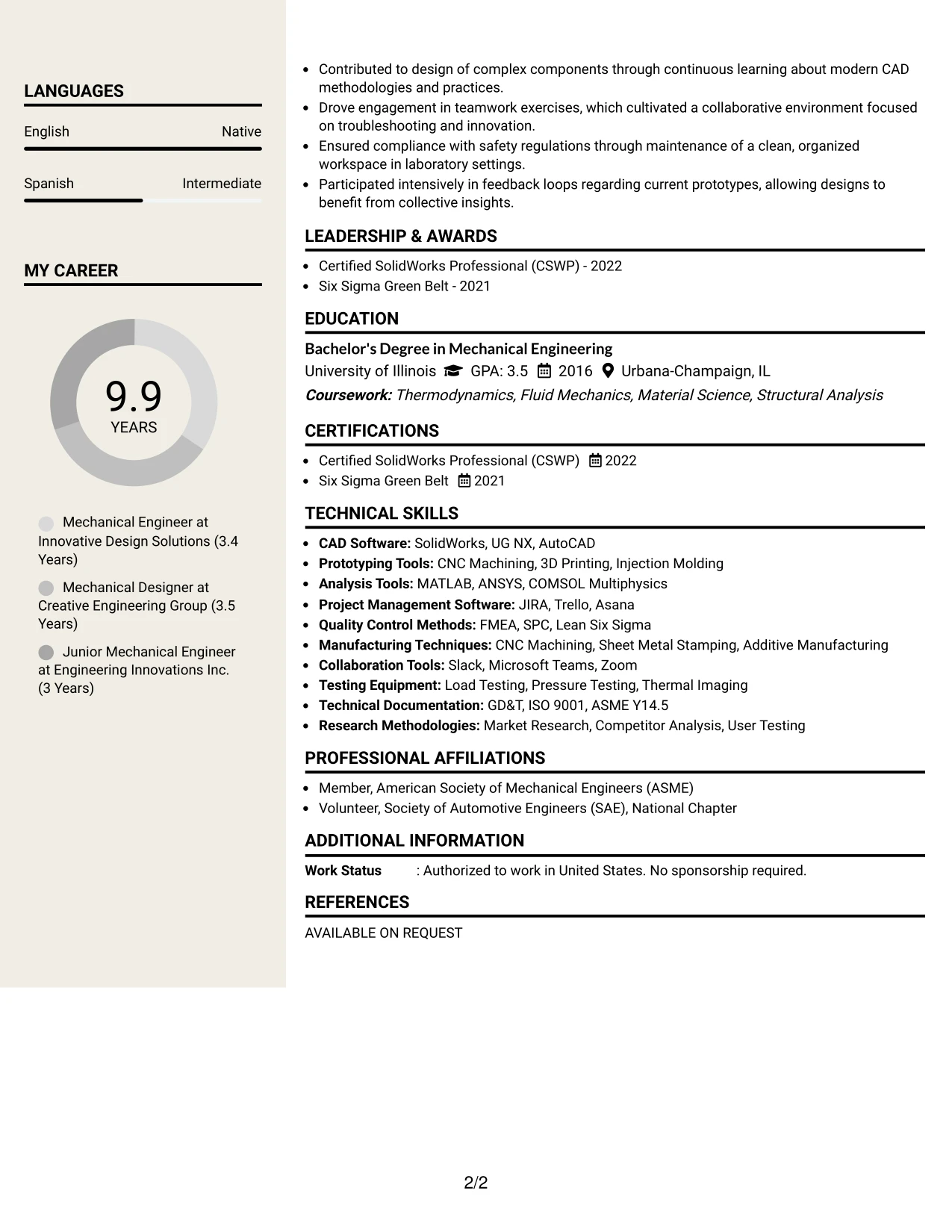Resume Example Page 2