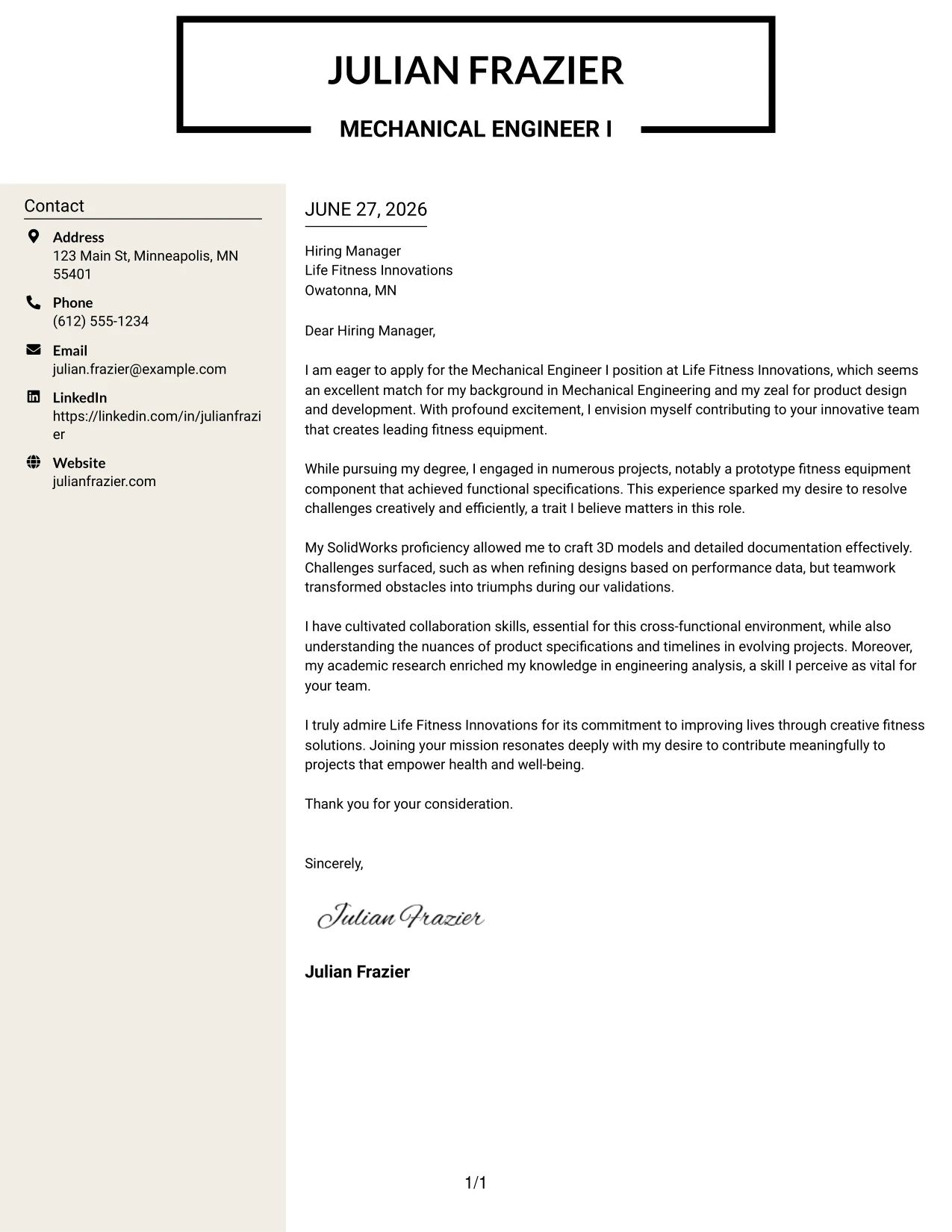 Resume Example Page 1